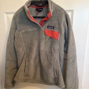 Patagonia Gray Fleece Pullover with Red Pink Accents